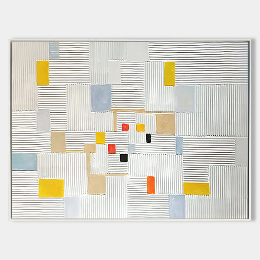 Modern Abstract Oil Painting with Texture and Geometric Shapes for Contemporary Decor