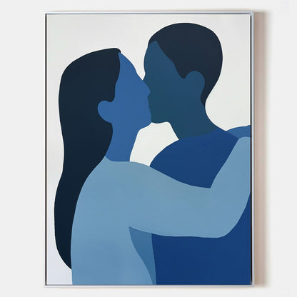 Blue Emotion: Modern Abstract Couple's Portrait Oil Painting