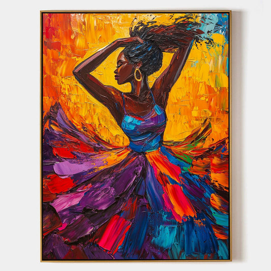 Vibrant Modern Lady in Colorful Dress – Stunning Oil Painting for Home Decor