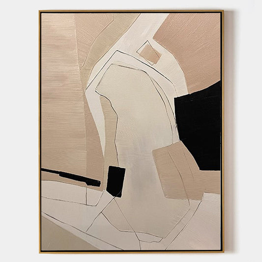 Contemporary Beige Abstract Oil Painting for Modern Home Decor