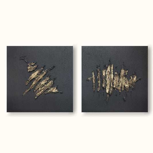 Modern Minimalist Gold and Black Abstract Oil Painting for Elegant Home Decor