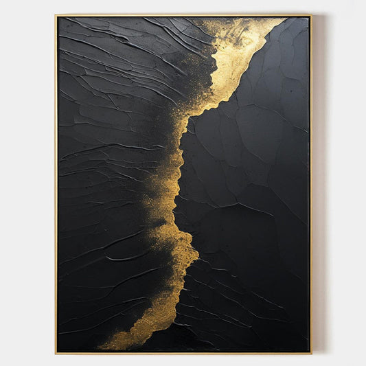 Elegant Black and Gold Minimalist Abstract Oil Painting for Modern Art Lovers