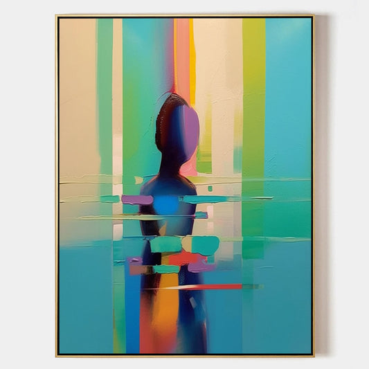 Abstract Colorful Oil Painting of a Silhouette in Vibrant Stripes