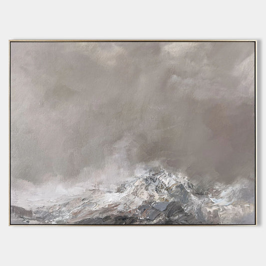 Contemporary Grey Abstract Landscape Oil Painting for Modern Home Decor