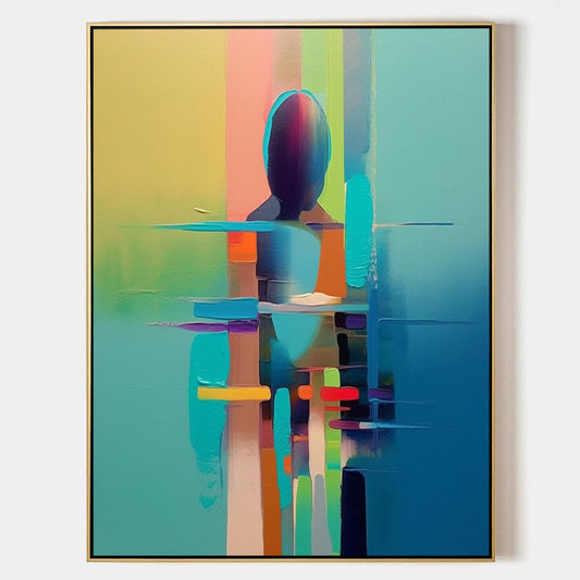 Abstract Human Figure Oil Painting in Vibrant Colors for Modern Art Decor