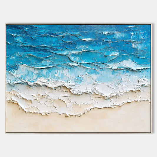 Tranquil Coastal Waves Oil Painting for Beach House Decor