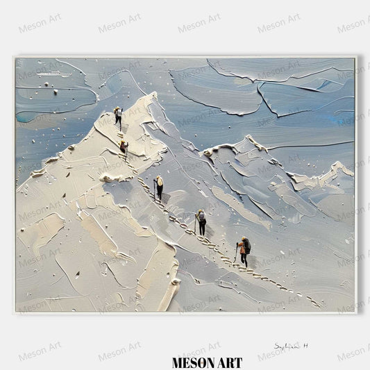 Mountain Adventure Oil Painting with Textured Plaster Finish for Nature Lovers