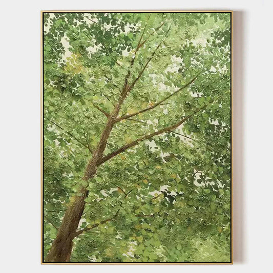 Serenity in Nature: Lush Green Tree Oil Painting for Peaceful Home Decor