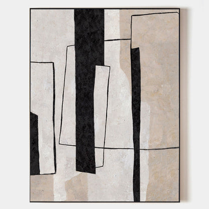 Contemporary Black and White Geometric Oil Painting for Modern Home Decor