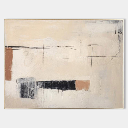 Contemporary Minimalist Oil Painting with Abstract Shapes and Neutral Tones