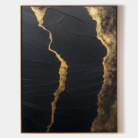 Elegant Black and Gold Minimalist Abstract Oil Painting for Modern Home Decor