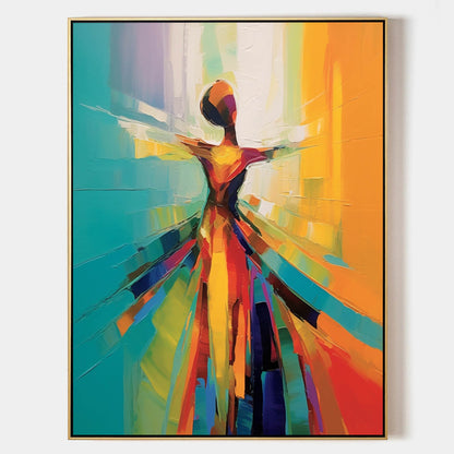 Vibrant Abstract Oil Painting of a Colorful Figure with Dynamic Brushstrokes