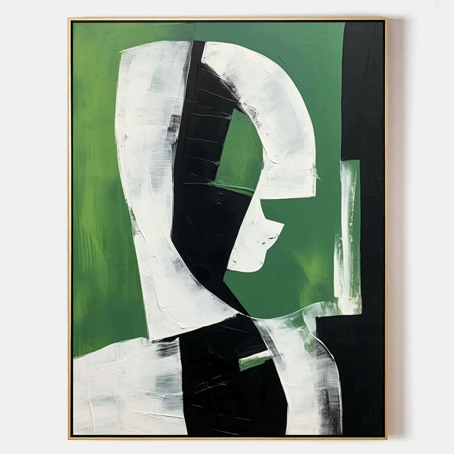 Abstract Green and Black Minimalist Oil Painting for Modern Home Decor