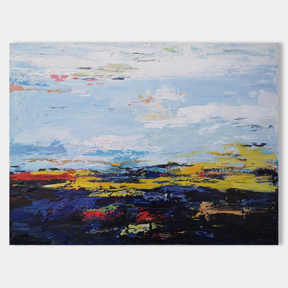 Vibrant Blue Abstract Landscape Painting for Modern Home Decor