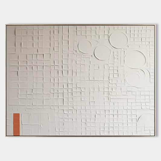 Textured White Oil Painting with Geometric Shapes and Subtle Color Accents