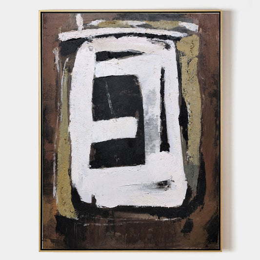 Contemporary Brown Abstract Oil Painting with Geometric Design for Modern Decor