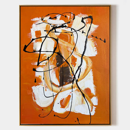 Vibrant Orange Abstract Oil Painting for Living Room Decor and Artistic Expression