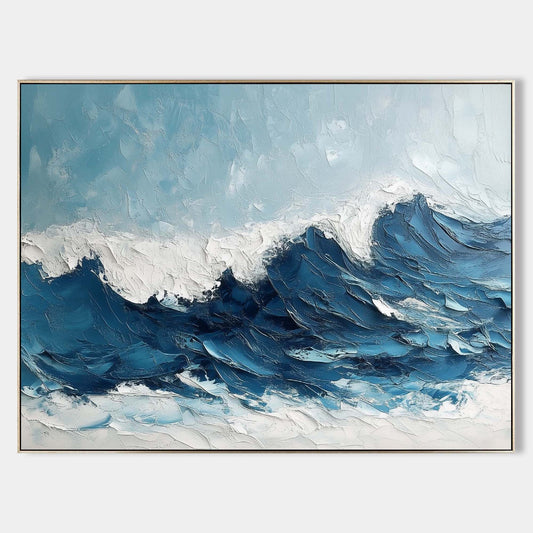 Dynamic Ocean Waves Oil Painting ‚Äì Serene Beach Scene Wall Art