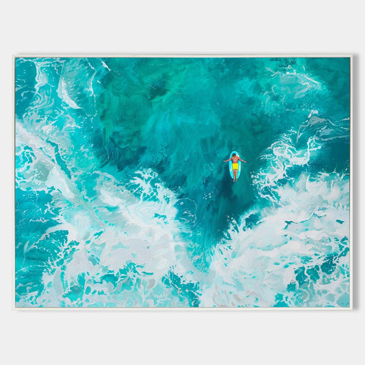 Vibrant Ocean Surfing Scene – Captivating Coastal Oil Painting for Beach Lovers