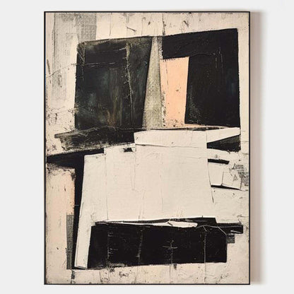 Contemporary Black and White Abstract Oil Painting for Modern Home Decor