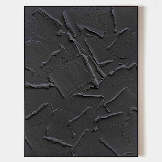 Textured Black Abstract Oil Painting for Modern Home Decor