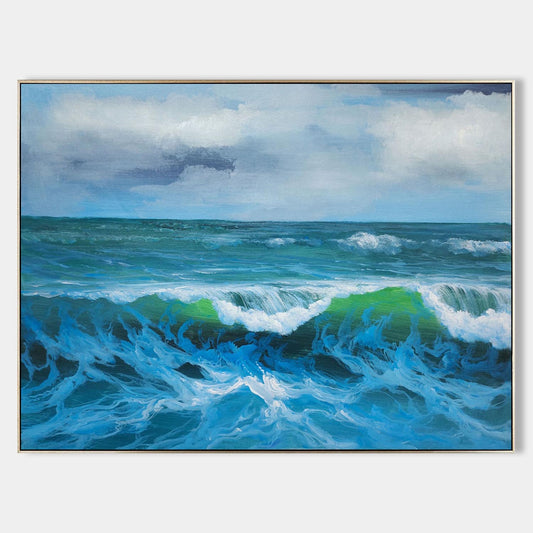 Stunning Hyperrealistic Ocean Waves Oil Painting for Coastal Home Decor