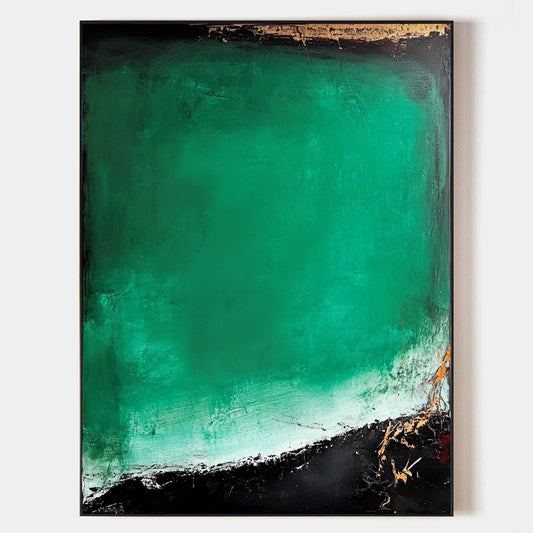 Vibrant Green and Black Modern Abstract Oil Painting for Contemporary Decor