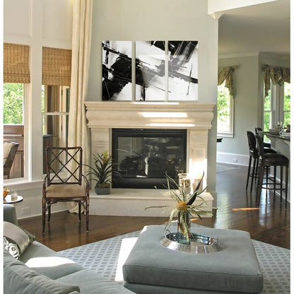 Contemporary Black and White Abstract Triptych Canvas Art