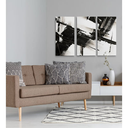 Contemporary Black and White Abstract Triptych Canvas Art