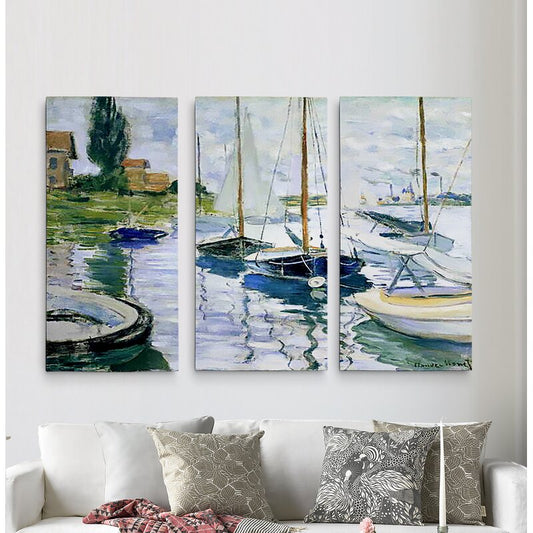 Serene Sailboats on Tranquil Waters Triptych Oil Painting Decor