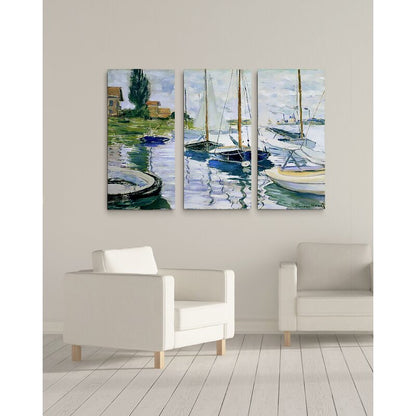 Serene Sailboats on Tranquil Waters Triptych Oil Painting Decor