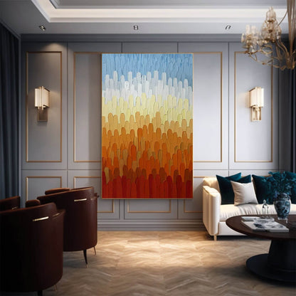 Vibrant Abstract Landscape Oil Painting in Warm Colors for Modern Home Decor