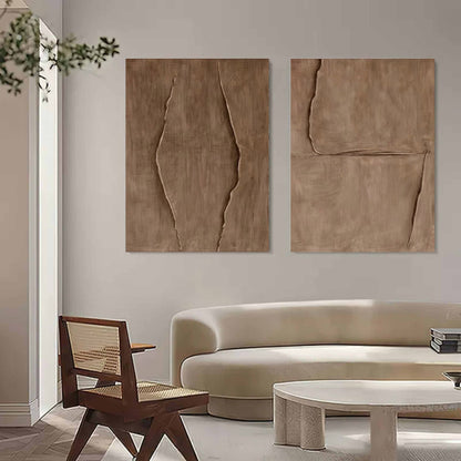 Textured Brown Abstract Oil Painting Pair for Modern Decor