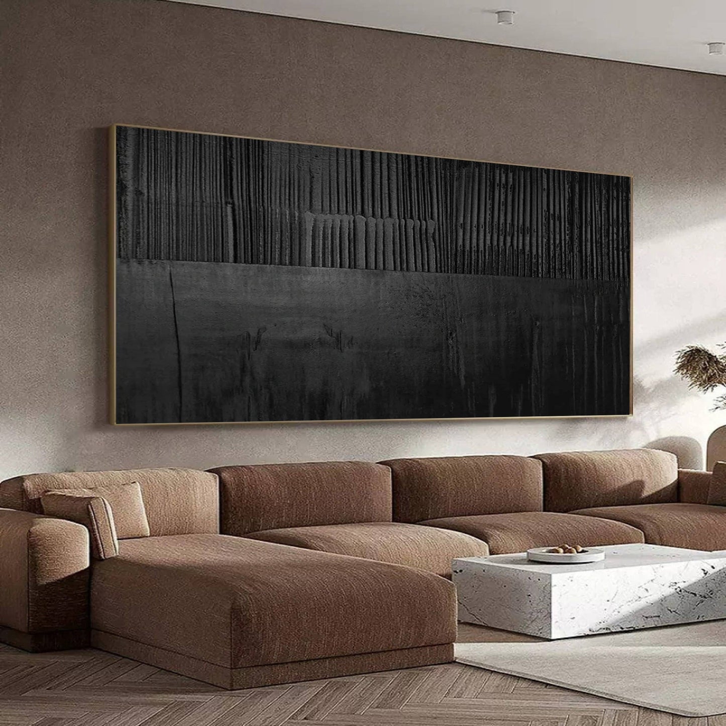 Elegant Black Minimalist Abstract Oil Painting for Modern Interiors