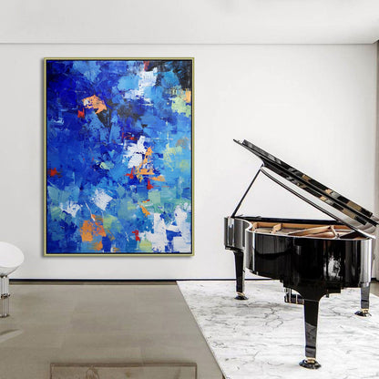 Vibrant Blue Abstract Oil Painting for Modern Art Enthusiasts