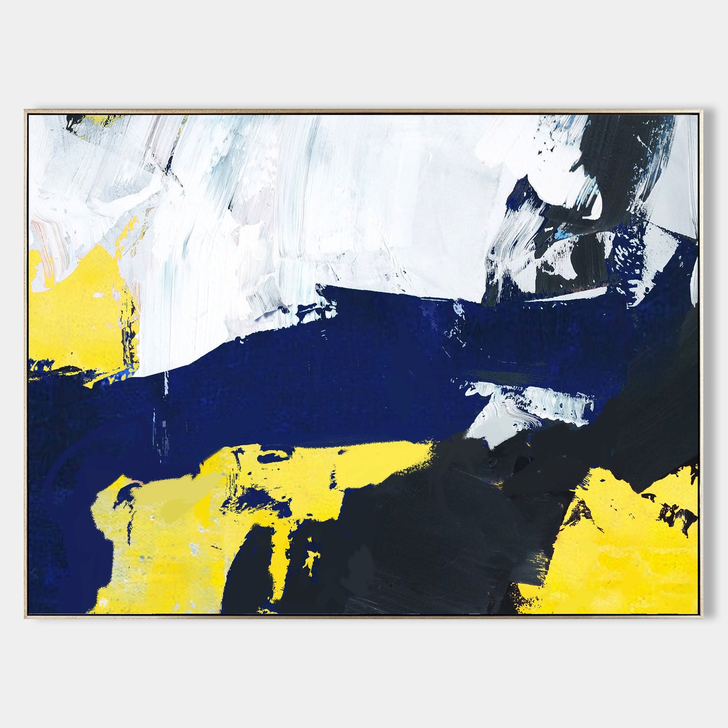 Vibrant Blue and Yellow Abstract Oil Painting for Modern Home Decor