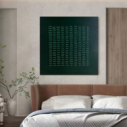 Abstract Green Grid Oil Painting for Modern Wabi-Sabi Home Decor