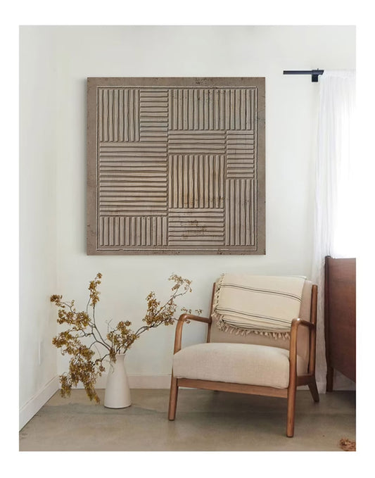 Textured Abstract Oil Painting: Harmony in Lines and Patterns for Modern Decor