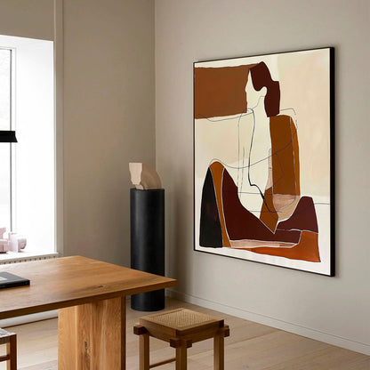 Abstract Minimalist Human Form Oil Painting in Warm Earth Tones