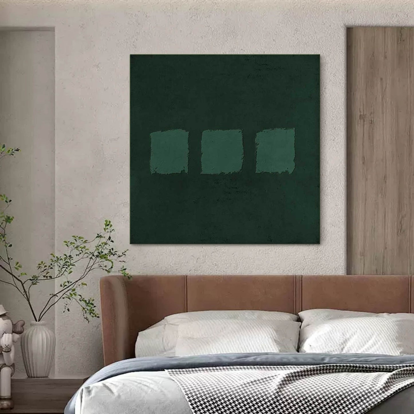 Abstract Wabi-Sabi Green Wall Art for Modern Home Decor