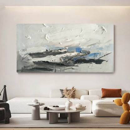 Abstract Textured Oil Painting in Blue and White - Contemporary Wall Art