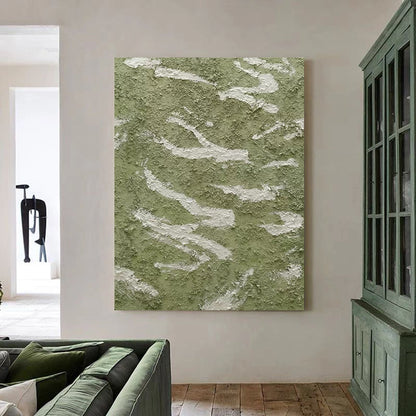 Abstract Green Textured Oil Painting for Modern Home Decor