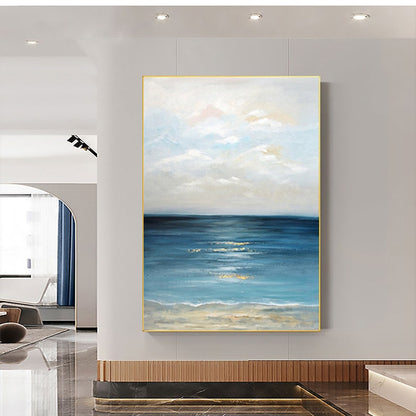 Tranquil Ocean Waves: Serene Coastal Oil Painting for Beach-Inspired Decor