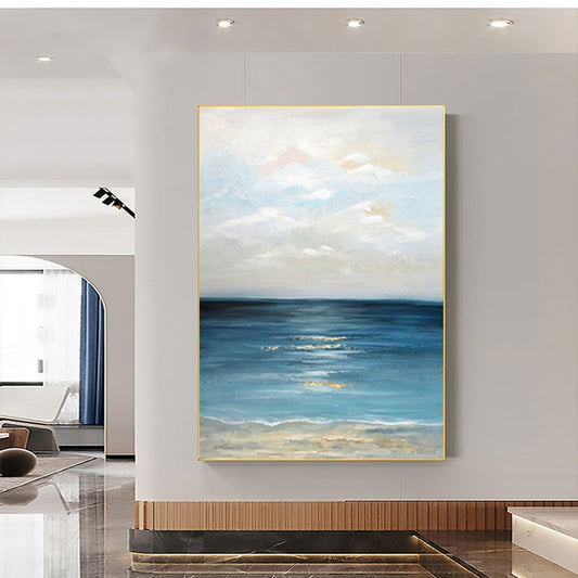 Tranquil Ocean Waves: Serene Coastal Oil Painting for Beach-Inspired Decor