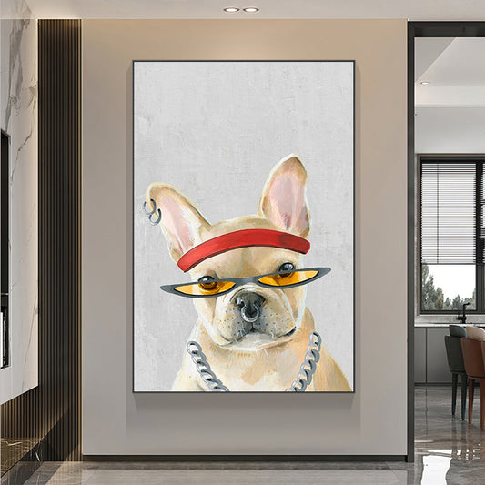 Stylish French Bulldog Portrait with Glasses and Headband for Modern Decor