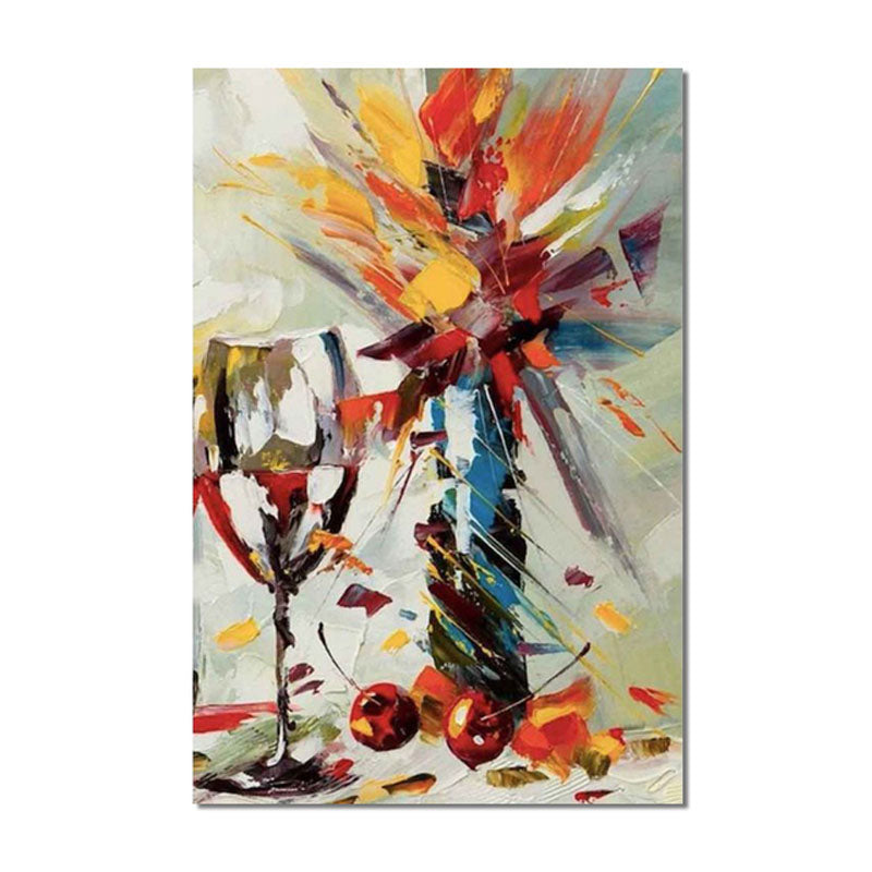 Vibrant Abstract Still Life with Wine Glass and Fruit for Modern Home Decor