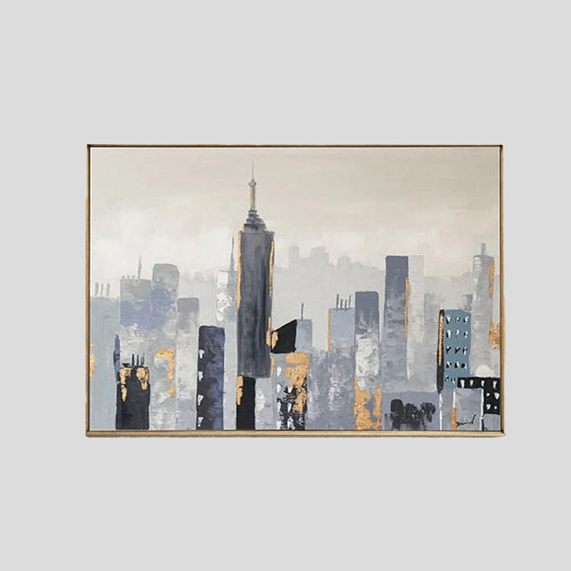 Urban Serenity: Contemporary Highrise Oil Painting for Modern Decor