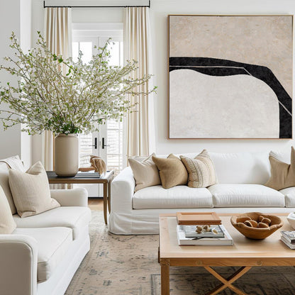Elegant Minimalist Canvas Art – Modern Black and White Abstract Painting for Home Decor