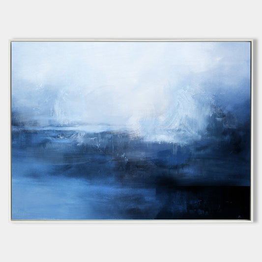 Serene Blue Ocean Abstract Landscape Oil Painting for Elegant Home Decor
