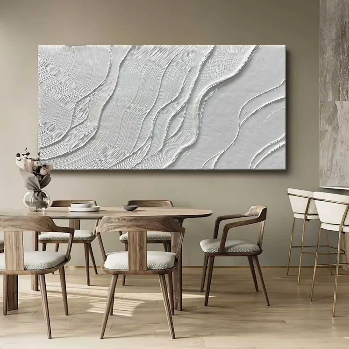 Textured White Abstract Oil Painting for Modern Home Decor